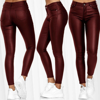 Women PU Leather Pants Black Sexy Stretch Bodycon Trousers Women High Waist Long Casual Pencil Pants Plus Size S-3XL - Sri sampi