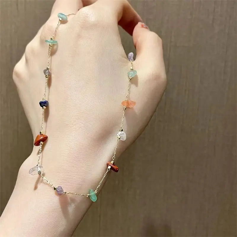 Trendy Cute Sweet Natural Stone Necklace For Women Girls Summer Simple Crystal Clavicle Chain Choker Necklace New Jewelry Gift