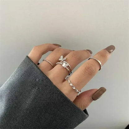 Fashion Minimalism Butterfly Heart Ring Set for Women Girls Cool Sweet Couple Rings Aesthetic Jewelry Accessories 2023 New Trend