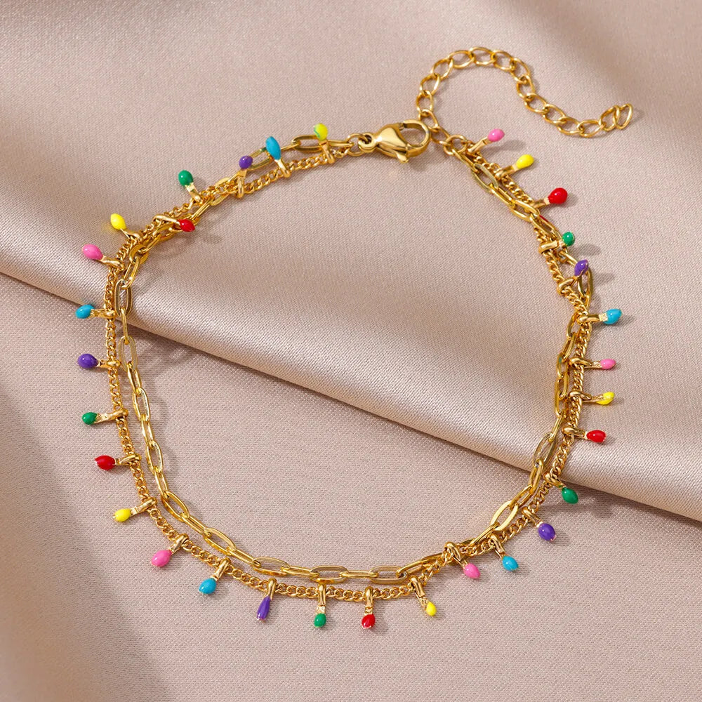 Colorful Boho Drops Anklets For Women Gold Color Stainless Steel Anklet Luxury Wedding Aesthetic Jewelry Gift Free Shipping