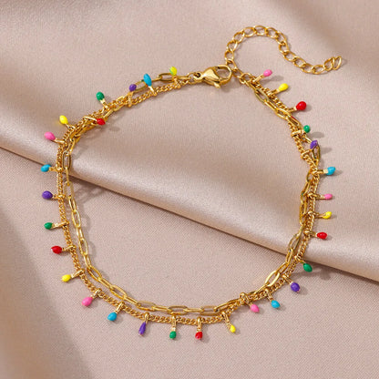 Colorful Boho Drops Anklets For Women Gold Color Stainless Steel Anklet Luxury Wedding Aesthetic Jewelry Gift Free Shipping