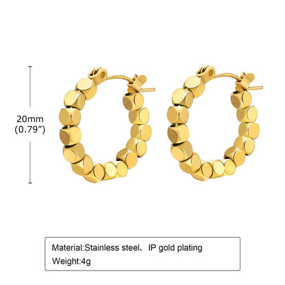 Chic Cube Beaded Hoop Huggie Earring for Woemn,Simple Hypoallergenic Stainless Steel Jewelry