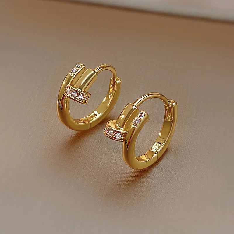 Luxury Prevent Allergy Gold Color Zircon Stud Earrings For Women Girls Party Y2K Jewelry Gifts eh2031