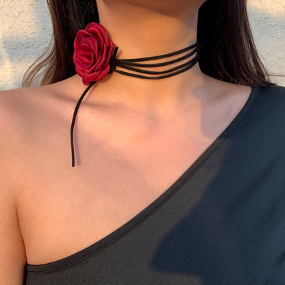 Romantic Gothic Big Rose Flower Clavicle Chain Necklace for Women Ladies Korean Fashion Adjustable Rope Choker Y2K Accessories