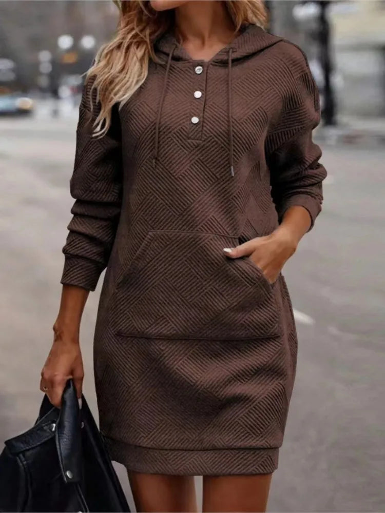 Women Casual Sweatshirt Dress Autumn Winter Mid Length Striped Hooded Sweatshirt For Women Slim Solid Color Hooded Pullovers