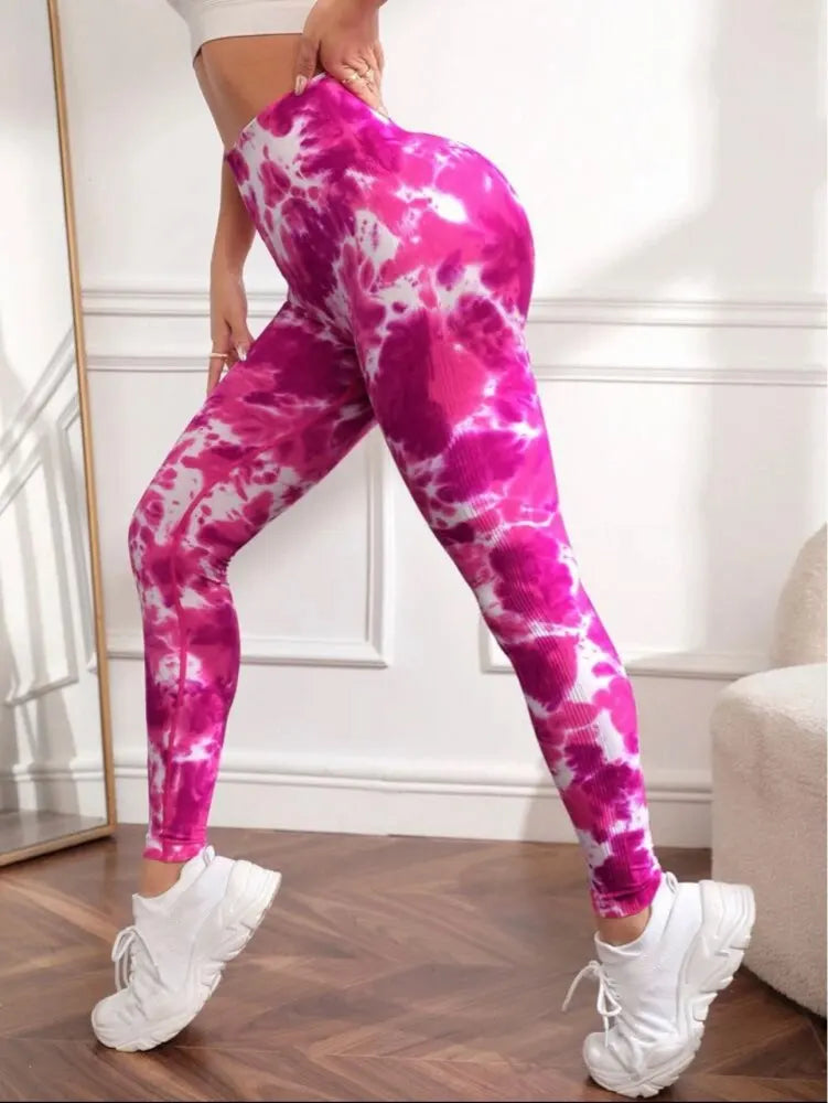 Women Seamless Sport Leggings High Waist Print Yogo Stretch Fitness Leggings Tie Dye Booty Lifting Trainning Jogging Pants