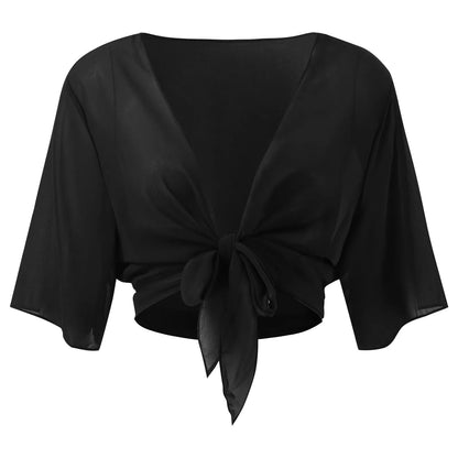 Bolero Cardigan in chiffon Top corto estivo da donna Mezza manica Involucri eleganti Scialli Copricostumi Mantella da sposa Camicetta avvolgente Camicetta