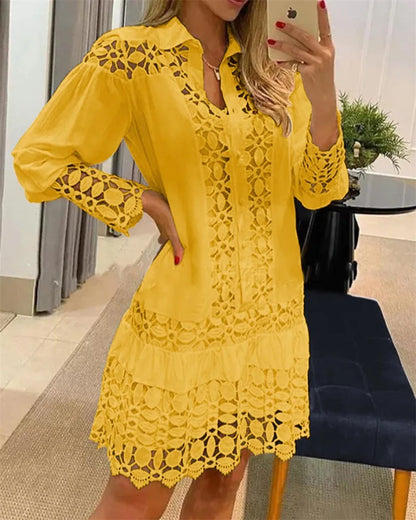 2023 Spring Shirt Dress Guipure Lace Patch with Cami Dresses Women White Wedding Hollow Out Loose Y2k Party Holiday Vestido