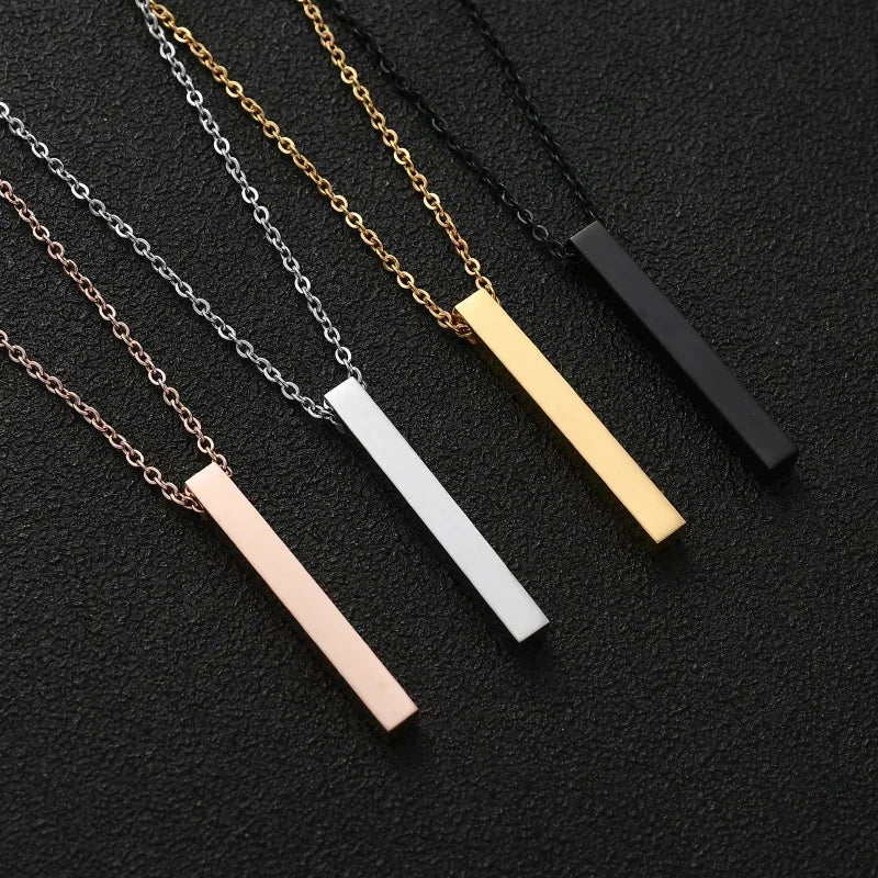 New Black Color Pillar Necklace for Men Women Trendy Simple Stainless Steel Chain 3D Bar Necklaces Party Jewelry Couple Gifts