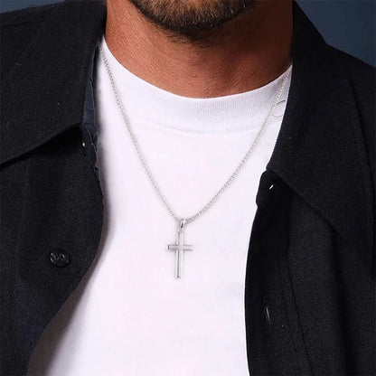 Mens Women Chain Necklace Black Cross Stainless Steel Pendant 3mm Gold Color Box Chain Fashion Peace Faith Divine Couple Gifts