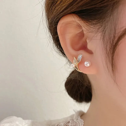 Korean Vintage Pearl Crystal Earrings For Women Jewelry High-class Luxury Zircon Flower Butterfly Leaf Women's Stud Earrings