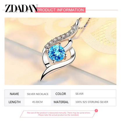 ZDADAN 925 Silver Blue Crystal Necklace Chain For Women Wedding Jewelry