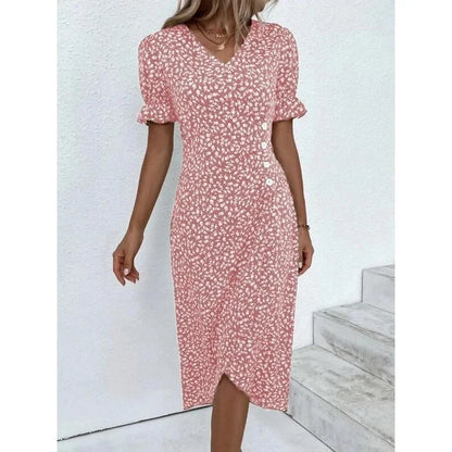 2023 Autumn Floral Bodycon Midi Dress For Women V Neck Long Sleeve Ruched Slim Fit Dresses Female Sexy Vestido Robe 