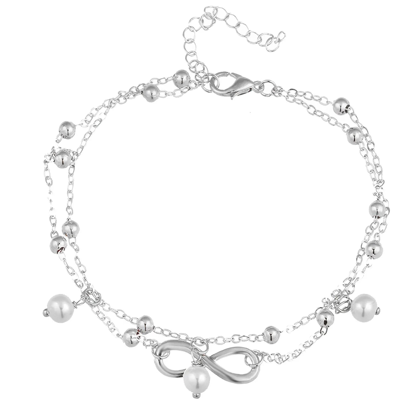 Cavigliere Boho a doppio strato per donna Catene con pendente in streaming di perle Catene per piedi a 8 forme Bracciale da spiaggia Cavigliere Bracciale del sistema solare 