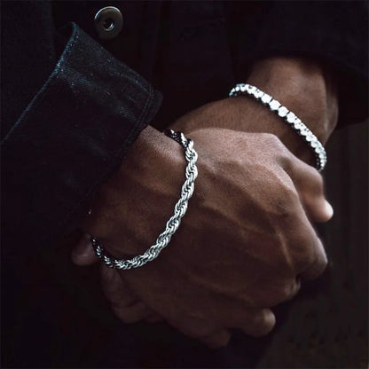 Hip Hop Width 3/4MM Stainless Steel Short Rope Chain Bracelet for Men Homme Simple Punk Chain on Hand Fashion Rapper Jewelry