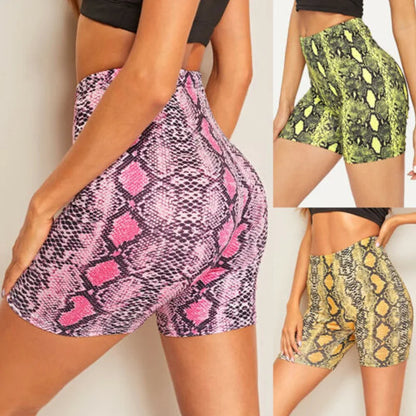 Women Summer Shorts New Snake Print High Waist Shorts Elastic Waist