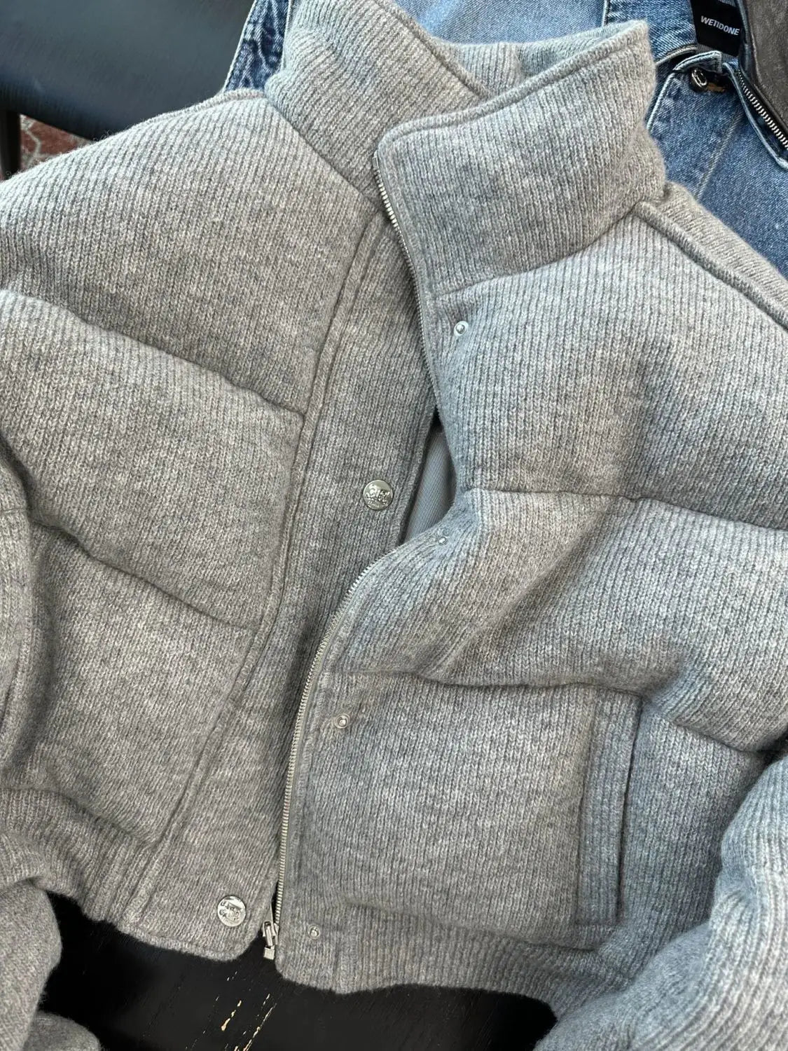 Parka in cotone grigio corto di fascia alta in stile coreano sciolto caldo ispessito colletto alla coreana capispalla 2023 nuove donne cappotto invernale 