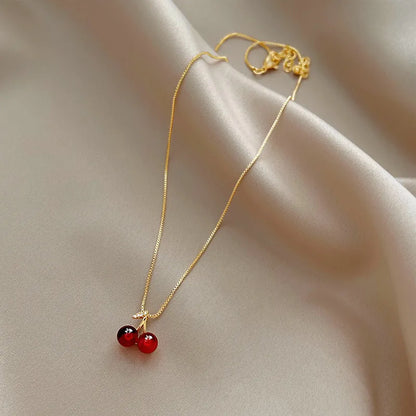 Nuova collana con ciondolo color oro ciliegia rosso vino per le donne, collana di moda, personalità, gioielli da sposa, regali di compleanno