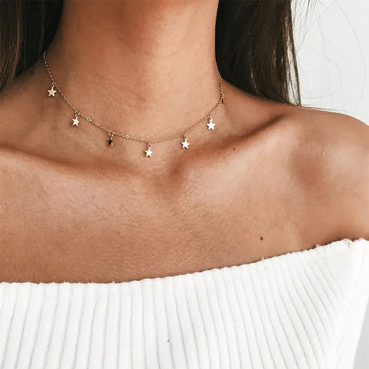 Boho Statement Necklace for Women Stars Dangler Choker Fashionable Clavicle Chain Jewelry Birthday Present Travel Decorations