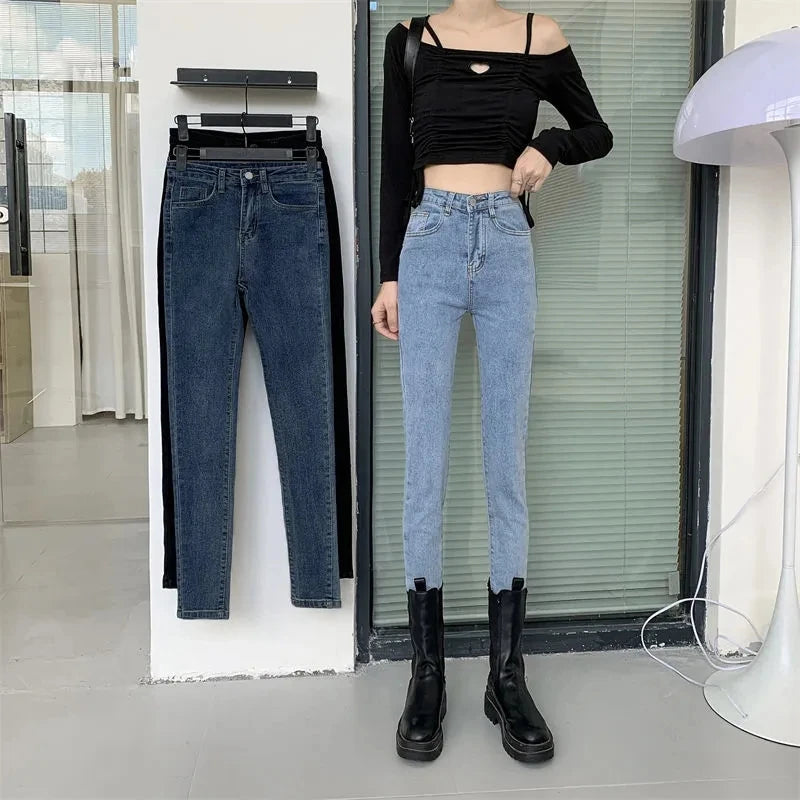 Classic High Waist Ankle-length Pencil Denim Pants Female All-match Slim Stretch Streetwear Jeans Woman 2023 Skinny Women Pants