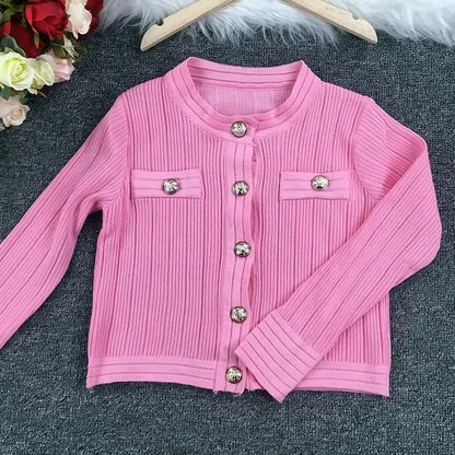 Woman Cropped Cardigan Fashion Women Sweaters Elegant Button Long-Sleeved Knitted Cardigans Sweater Female Jacket Coat 2021