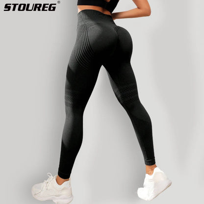 STOUREG High Waist Breathable Sports Leggings Womens Butt' Lift Curves Workout Tights Yoga Pants Gym Seamless Leggings