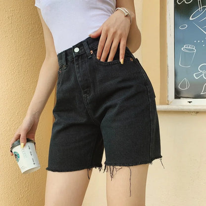 Women High Waist Wide Leg Denim Shorts Tassel 2023 Summer Fashion Streetwear Casual Solid Color Female Loose Stright Jeans