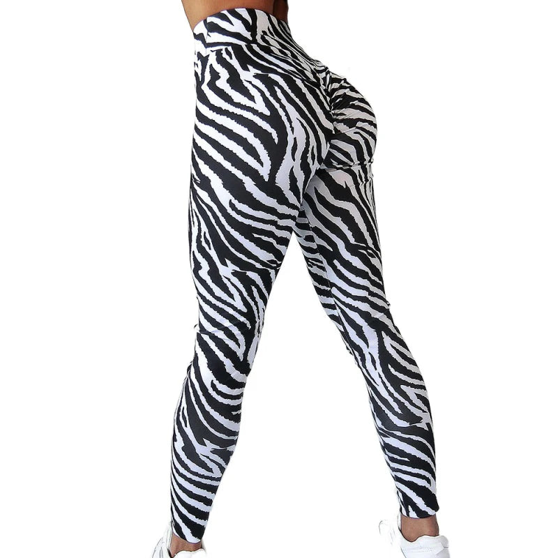 Black White Zebra Printed Leggings Women Sports Yoga Pants High Waist Gym Tights Striped Workout Fitness Leggins Elastic