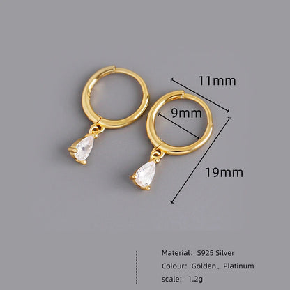 WANTME 925 Sterling Silver Simple Huggies Water Drop Zircon Earrings for Woemn Fashion Bohemian Piercing Party Clip Jewelry Gift