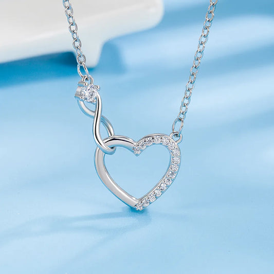 925 Sterling Silver Zircon Heart Interlocking Necklaces For Women Luxury Quality Jewelry Gift Female Free Shipping Items GaaBou