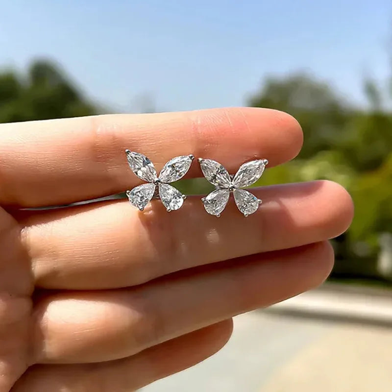 Simple Dainty Butterfly Earrings 925 Silver Lady Dazzling Zirconia Ear Jewelry All Match Trend Insect Accessories for Daily Life