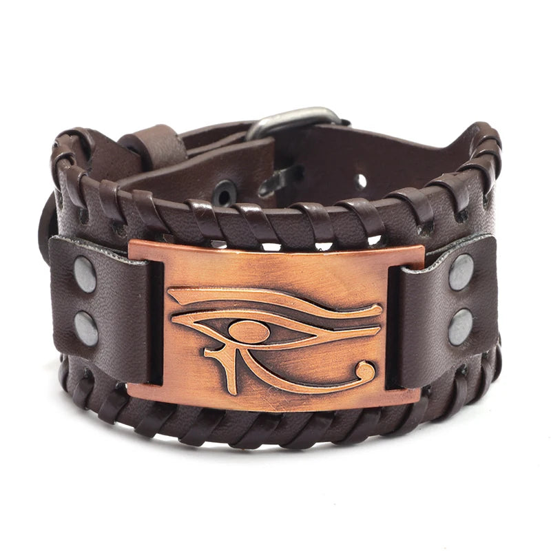 Wide Edition Leather Woven Eagle Head God Eye of Horus Bracelet Charm Man Bracelet New Fashion Hip Hop Punk Jewelry Accessories