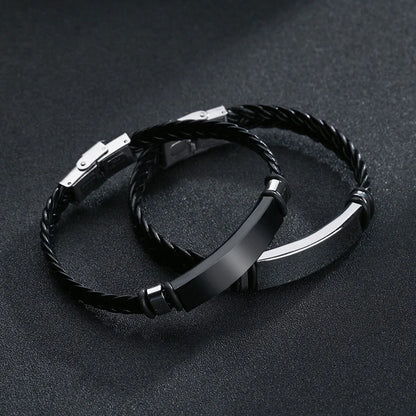 Bracelet Homme Twist Braid Leather Rope Bracelets For Men Stainless Steel Hiphop Rock Fashion Jewelry Accessories Wholesale