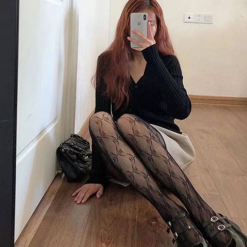 Sexy estate sottile club gattino gatto fiocco carino leggings a rete senza cuciture donna leggins sottili a vita alta ragazze gotiche Lolita streetwear