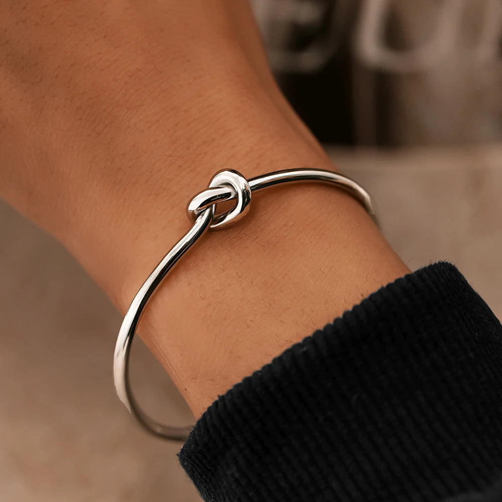 Stainless Steel Bracelets Elegant Trendy Round Circular Open Knot Cuff Bangle For Women Jewelry Goth Temperament Everyday Wear