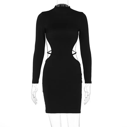 Cryptographic Sexy Backless Bandage Mini Dress Elegant Outfits for Women Party Club Long Sleeve Bodycon Dresses In Black Vestido