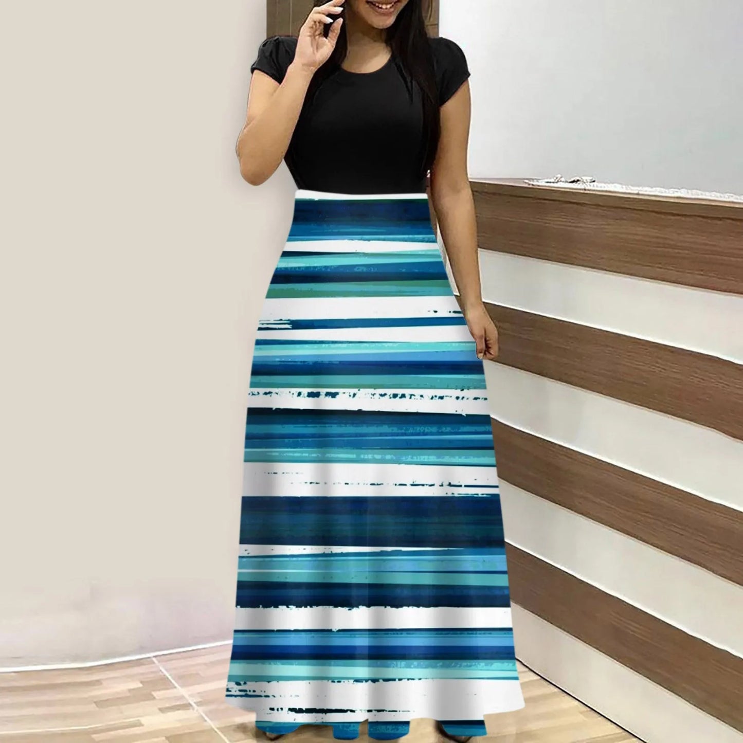 New Fashion Summer Dresses Women 2023 Casual Printed Round Neck Short Sleeve Long Dress Vestido Feminino Free Shipping платье