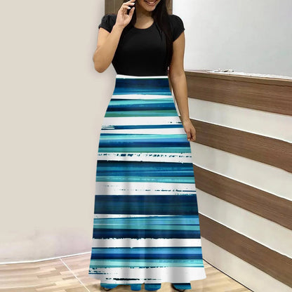 New Fashion Summer Dresses Women 2023 Casual Printed Round Neck Short Sleeve Long Dress Vestido Feminino Free Shipping платье