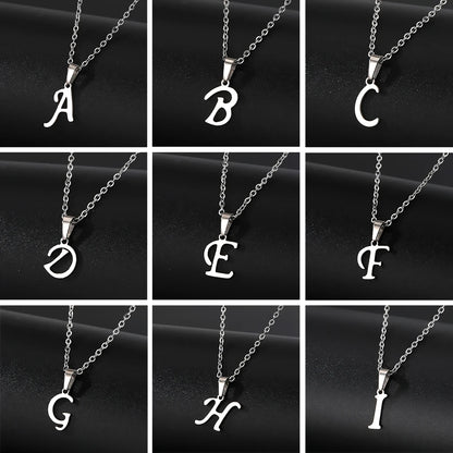 Stainless Steel English Alphabet 26 A-Z Letter Necklace Pendant Women Men Capital Initial Name Necklace Birthday Gift