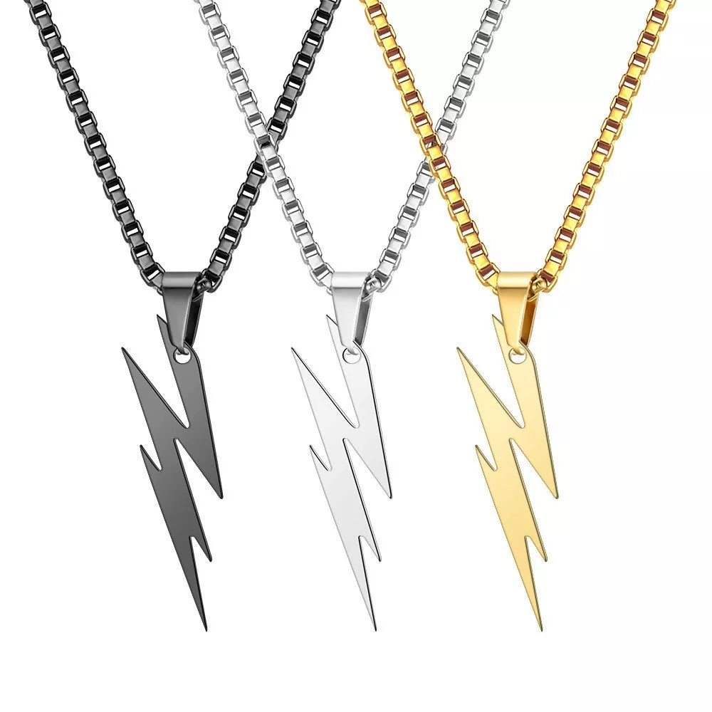 Mens Jewellery New The Flash Lightning Shape Titanium Steel Necklace Men's Trendy Brand Necklace Hip Hop Pendant Men Jewelry