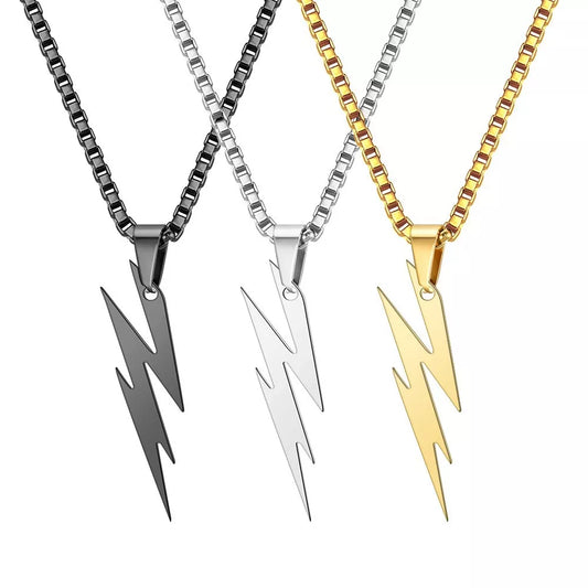 Mens Jewellery New The Flash Lightning Shape Titanium Steel Necklace Men's Trendy Brand Necklace Hip Hop Pendant Men Jewelry