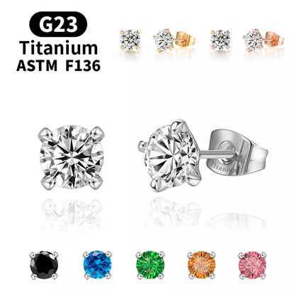 2PCS G23 Titanium Stud Earrings for Women 20G With Zircon Lady Ear Tragus Cartilage Piercing Jewelry