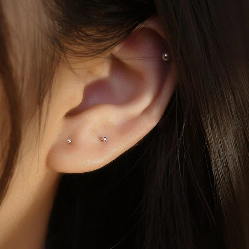 1pair Minimalist Small Bead Stud Earrings For Women Girls Ear Bone Screw Earring Hypoallergenic Jewelry Valentine's Day Gift