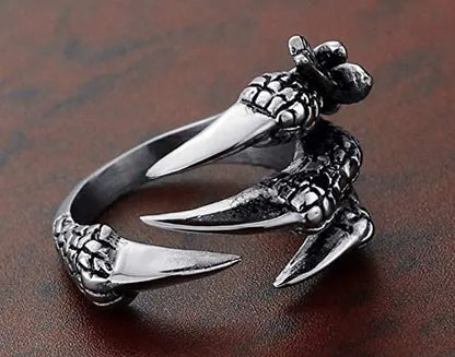 Stainless Steel Vintage Silver Dragon Claw Adjustable Opening Ring Tibetan silver Eagle Animal Rings for Men Women Punk Jewelry