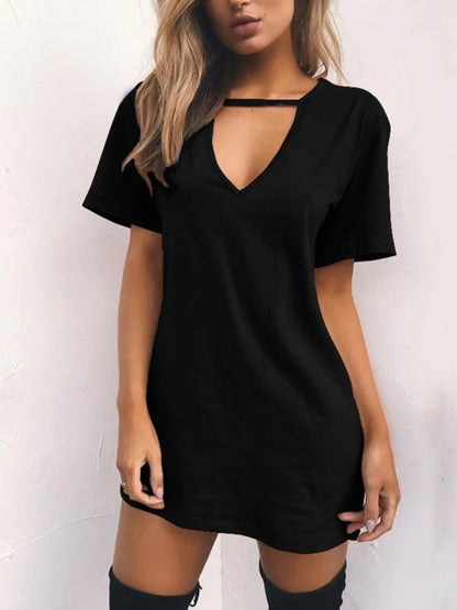 Sexy Elegant Dress Wrap Deep V Neck Cut Out Loose Dress Women Solid Color Short Sleeve Mini Dress Club Party Vestidos