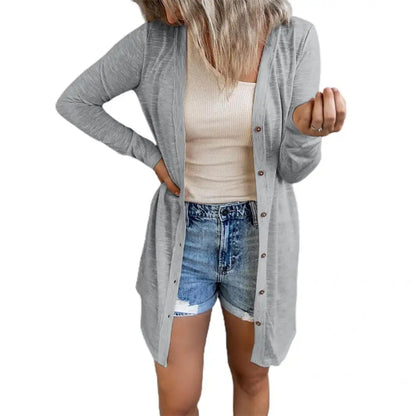 Stylish Solid Color Loose Women Cardigan Trendy Lady Cardigan Loose Long Sleeve Button Cardigan for Working