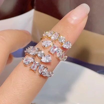 LXOEN Nuova Moda 3 Strati Irregolare AAA Cubic Zirconia Coppia di Nozze Aperto Regolare Anelli per Le Donne Del Partito Gioielli in Argento di Colore