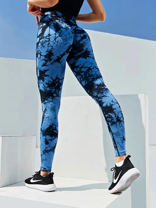 CHRLEISURE Tie Dye Push Up High Waist Leggings Stretch Athletic Women Sexy Pants Casual Seamless Gym Knitting Leggings Femme