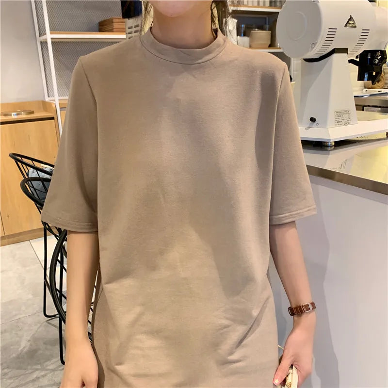 Casual Summer Dresses For Women 2023 Solid Short Sleeve Open Side Long Khaki Black Dress Vestido Feminino