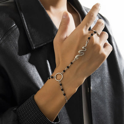 Punk Style Black Color Chain Wrist Rings for Women Men Charm Hip Hop Geometric Chain Open Rings Set Couple 2023 Trend Jewelry